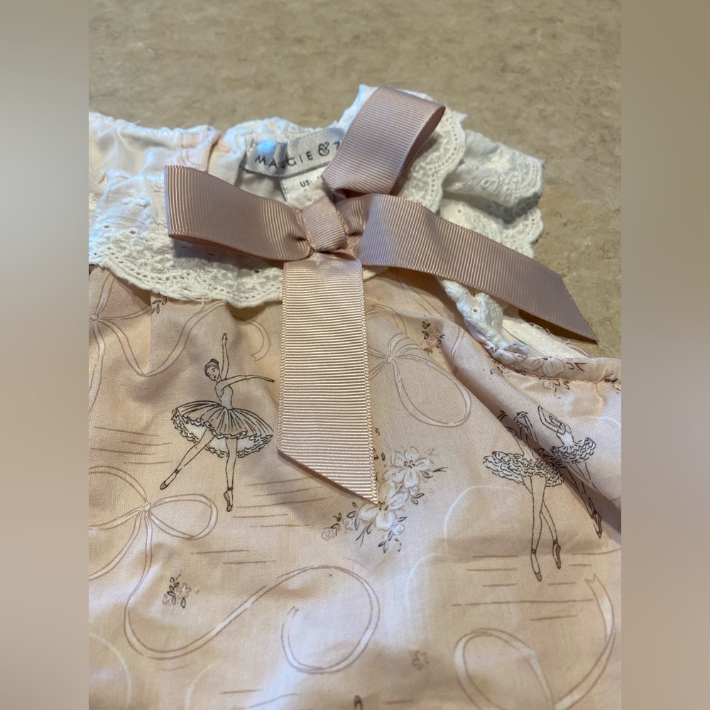 Maggie and Zoe pink ballerina and bow print dress 12 months